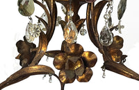 20th century and pretty gilt metal and wood chandelier with floral and foliate decoration