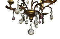 20th century and pretty gilt metal and wood chandelier with floral and foliate decoration