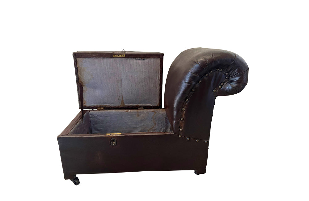 scroll back antique footstool with incorporated coffer - French Antique Furniture - 