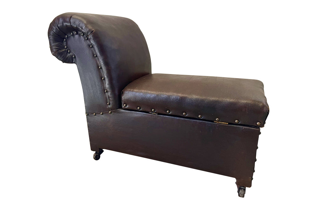 scroll back antique footstool with incorporated coffer - French Antique Furniture - 