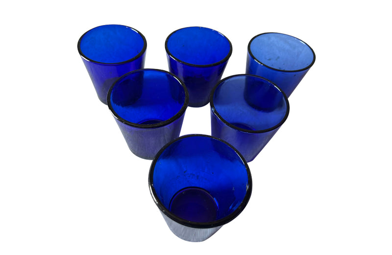 Set of six vintage French cobalt blue glasses/photophores.