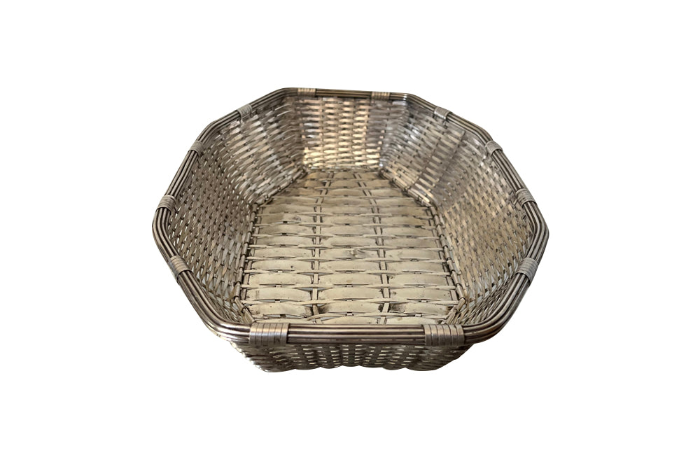 French silverplate woven bread basket in octagonal form.