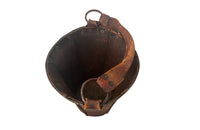 Mid-century Spanish fire bucket in brown leather with metal riveted rim