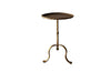 Chic, Spanish, gilt iron cocktail table with hammered and rope rim top on hammered ringed stem and decoratively shaped tripod base.