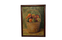 Vintage oil painting of a large basket of fruit signed Robert Malinceoni