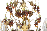 20th Century chandelier with bunched of glass grape drops and brass vine leaves.&nbsp;