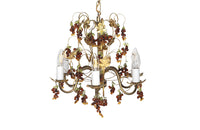 20th Century chandelier with bunched of glass grape drops and brass vine leaves.&nbsp;