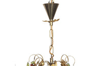 20th Century chandelier with bunched of glass grape drops and brass vine leaves.&nbsp;