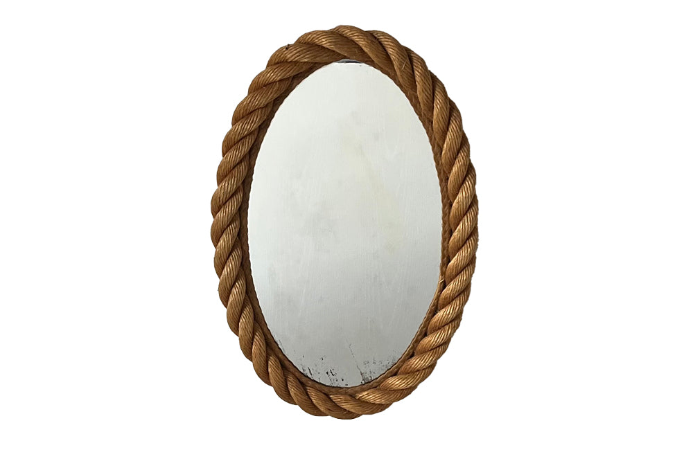 20th Century Audoux Minet oval twisted rope mirror - Mid Century Mirror