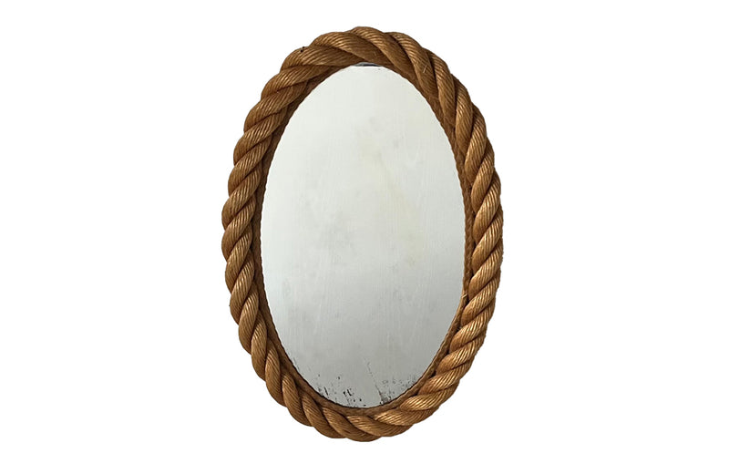 20th Century Audoux Minet oval twisted rope mirror - Mid Century Mirror