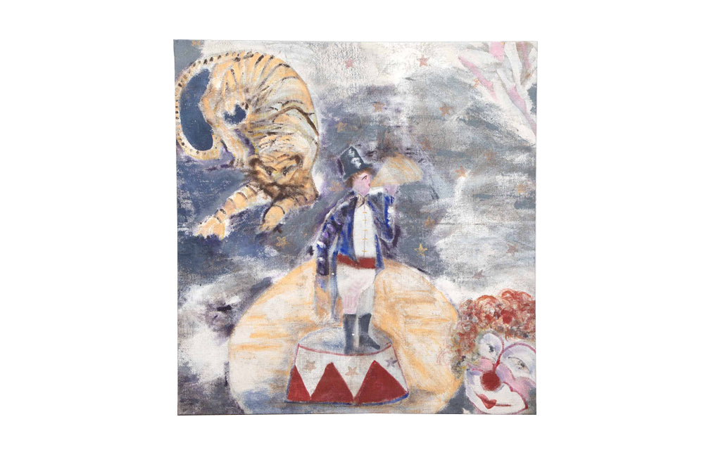 Vintage oil painting Large 20th Century French painting on hessian of a circus