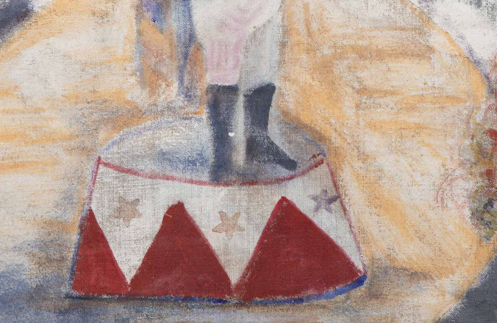 Vintage oil painting Large 20th Century French painting on hessian of a circus