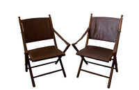 Antique chairs leather folding campaign chairs French faux bamboo - French Antique Furniture