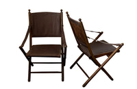 Antique chairs leather folding campaign chairs French faux bamboo - French Antique Furniture