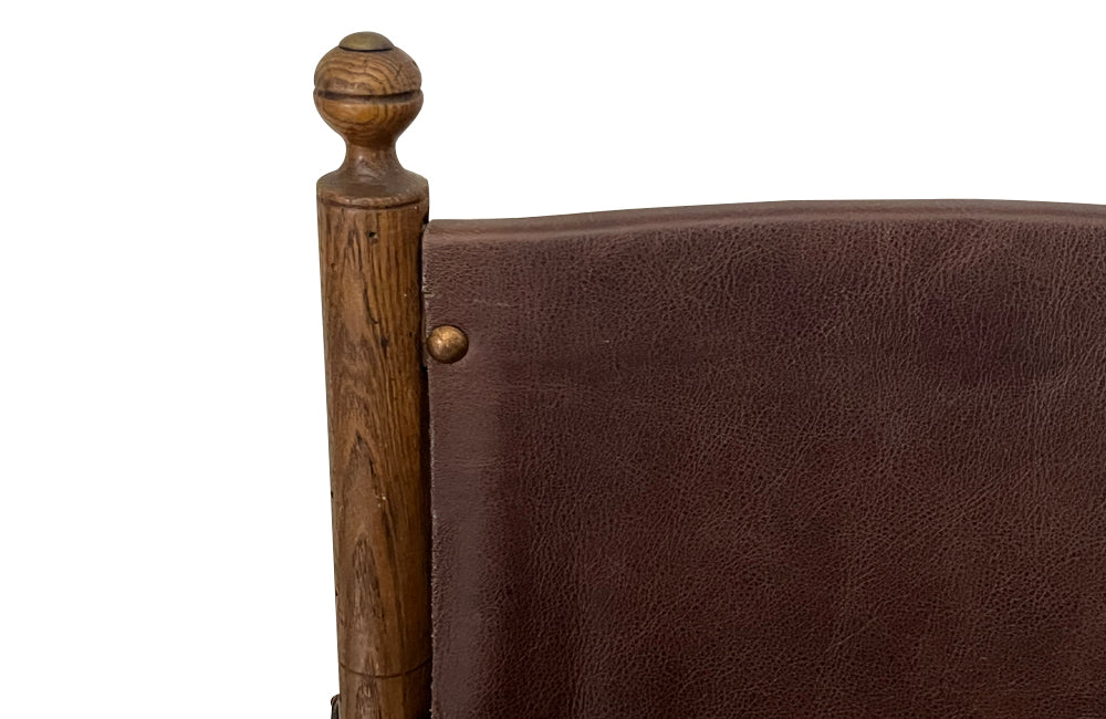 Antique chairs leather folding campaign chairs French faux bamboo - French Antique Furniture