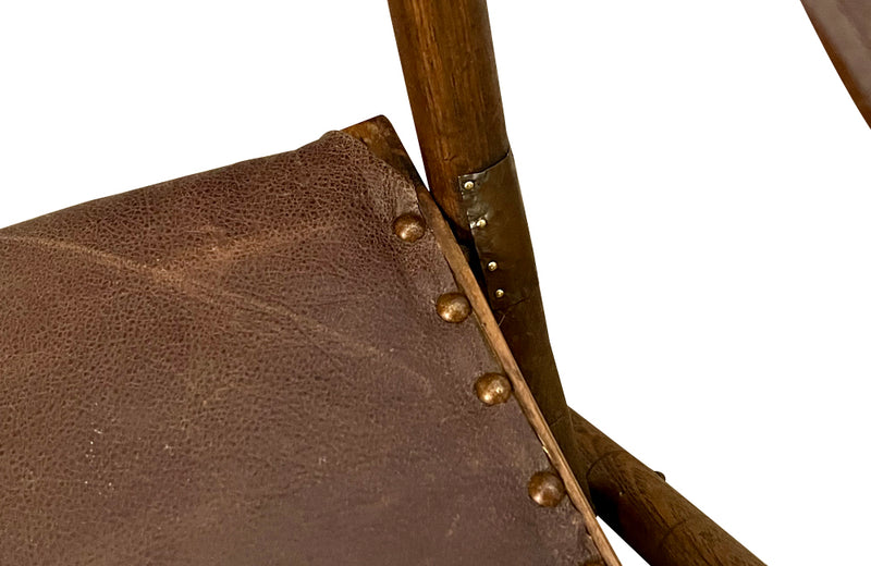 Antique chairs leather folding campaign chairs French faux bamboo - French Antique Furniture