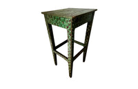Antique side table tall green painted pedestal table French 1920s with painted decoration and central dancing female figure to the top.
