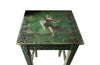 Antique side table tall green painted pedestal table French 1920s with painted decoration and central dancing female figure to the top.