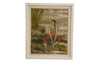 20th Century French oil on board painting of a seated young woman in relaxed attitude 