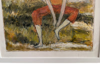 20th Century French oil on board painting of a seated young woman in relaxed attitude 