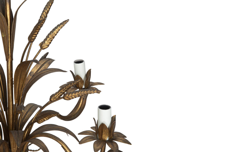 Mid-Century French Hollywood Regency style, gilt tole wheat sheaf chandelier with five bulb holders
