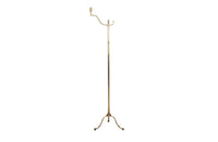 Mid century floor lamp French Classical style in brass with upper finial and ringed stem. Mid century lighting