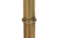 Mid century floor lamp French Classical style in brass with upper finial and ringed stem. Mid century lighting