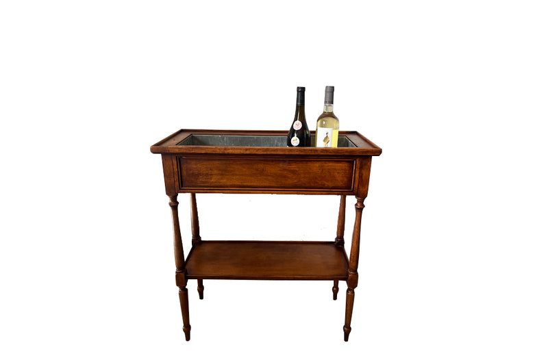 Elegant, Louis XVI Revival cherry wood jardiniere with zinc liner.