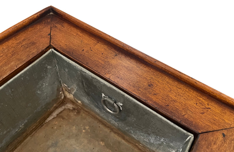 Elegant, Louis XVI Revival cherry wood jardiniere with zinc liner.