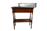 Elegant, Louis XVI Revival cherry wood jardiniere with zinc liner.