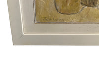 20th century oil on board painting of a female nude with still life