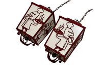 Pair of 20th century iron lanterns from an Italian restaurant.