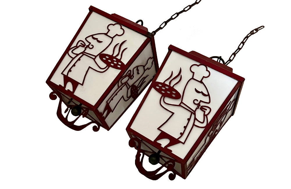 Pair of 20th century iron lanterns from an Italian restaurant.