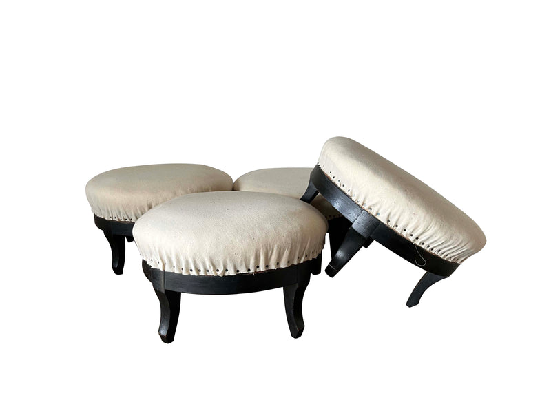 Antique Stools with ebonised feet Napoleon III antique linen upholstered tops