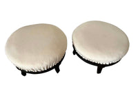 Antique Stools with ebonised feet Napoleon III antique linen upholstered tops