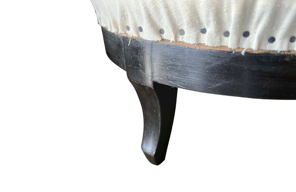 Antique Stools with ebonised feet Napoleon III antique linen upholstered tops