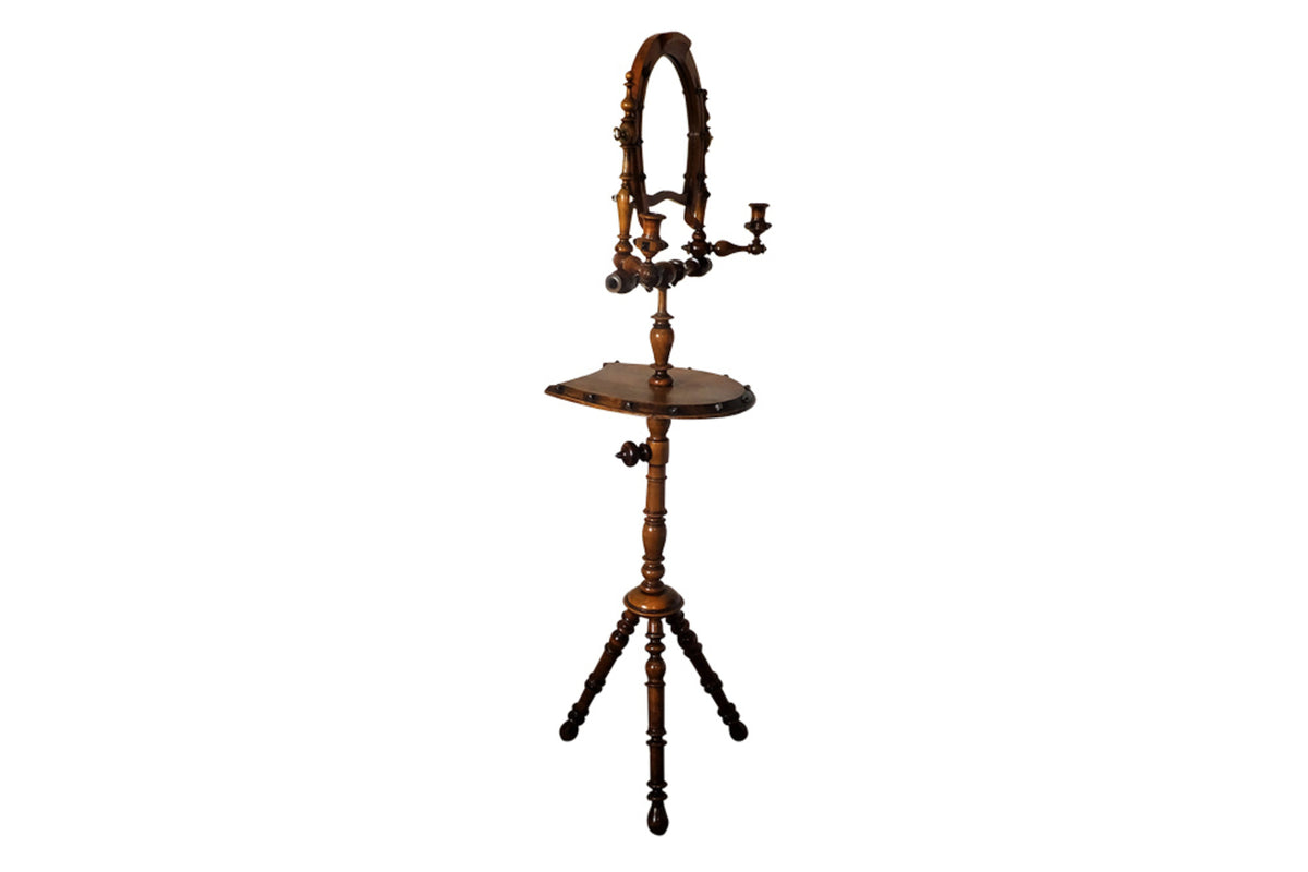 Early 20th century unusual wooden gentleman’s shaving stand with charming equestrian detailing