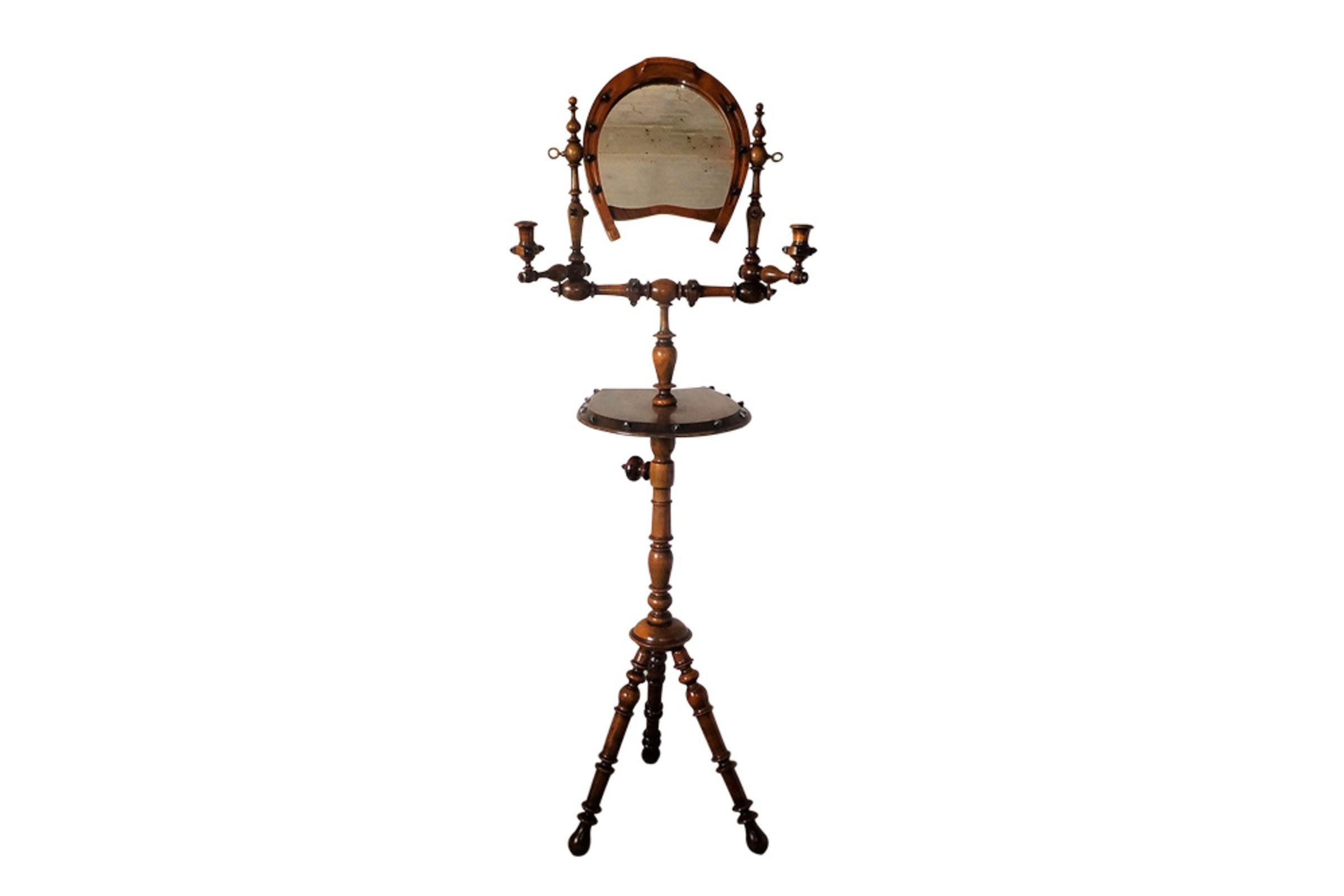 Early 20th century unusual wooden gentleman’s shaving stand with charming equestrian detailing