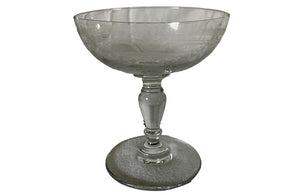 Beautiful set of 11 French champagne coupes decorated with a neo-classical etched design featuring galands of flowers.  c.1900