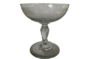 Beautiful set of 11 French champagne coupes decorated with a neo-classical etched design featuring galands of flowers.  c.1900