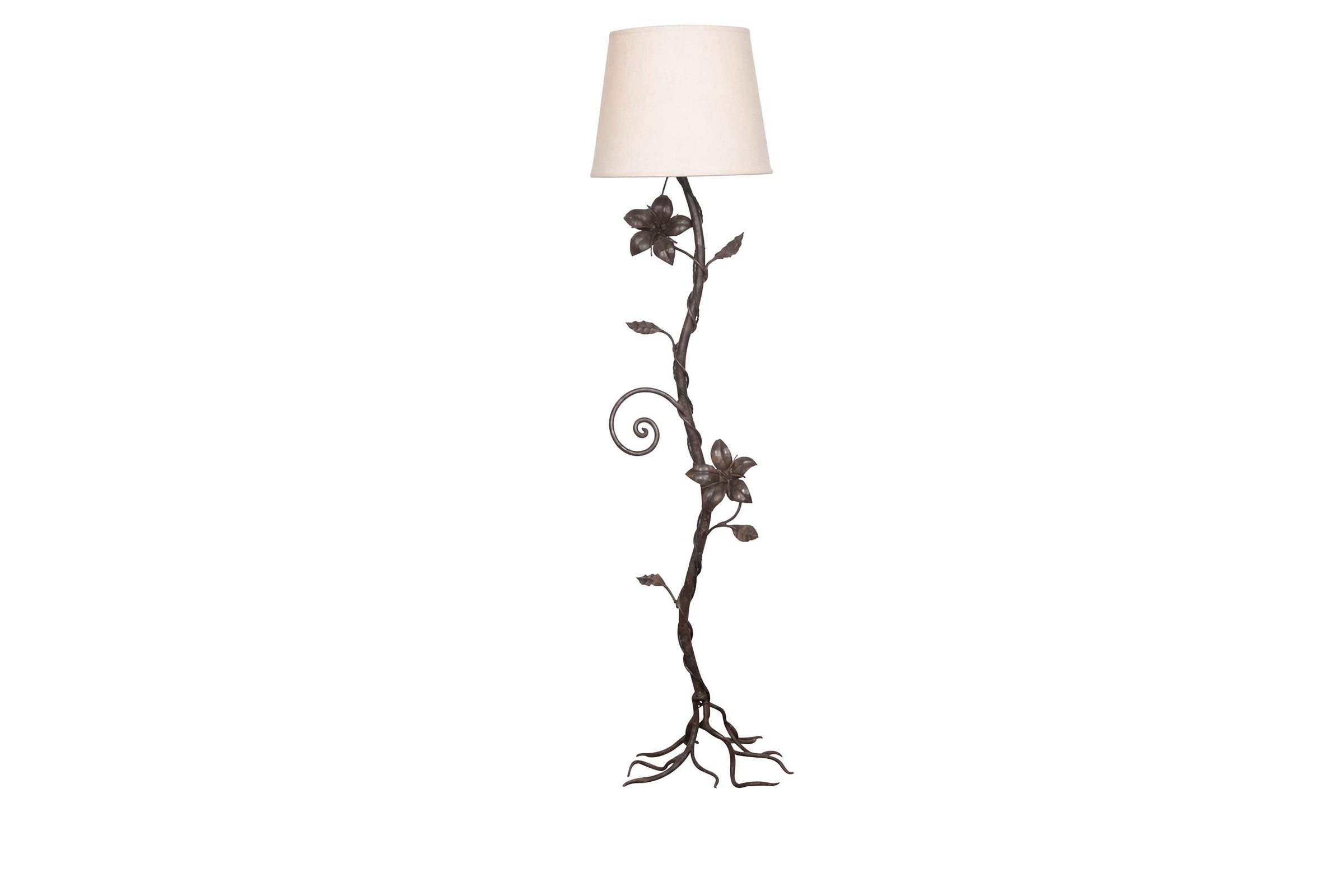 decorative wrought iron floor lamp in the form of a climbing flowering plant