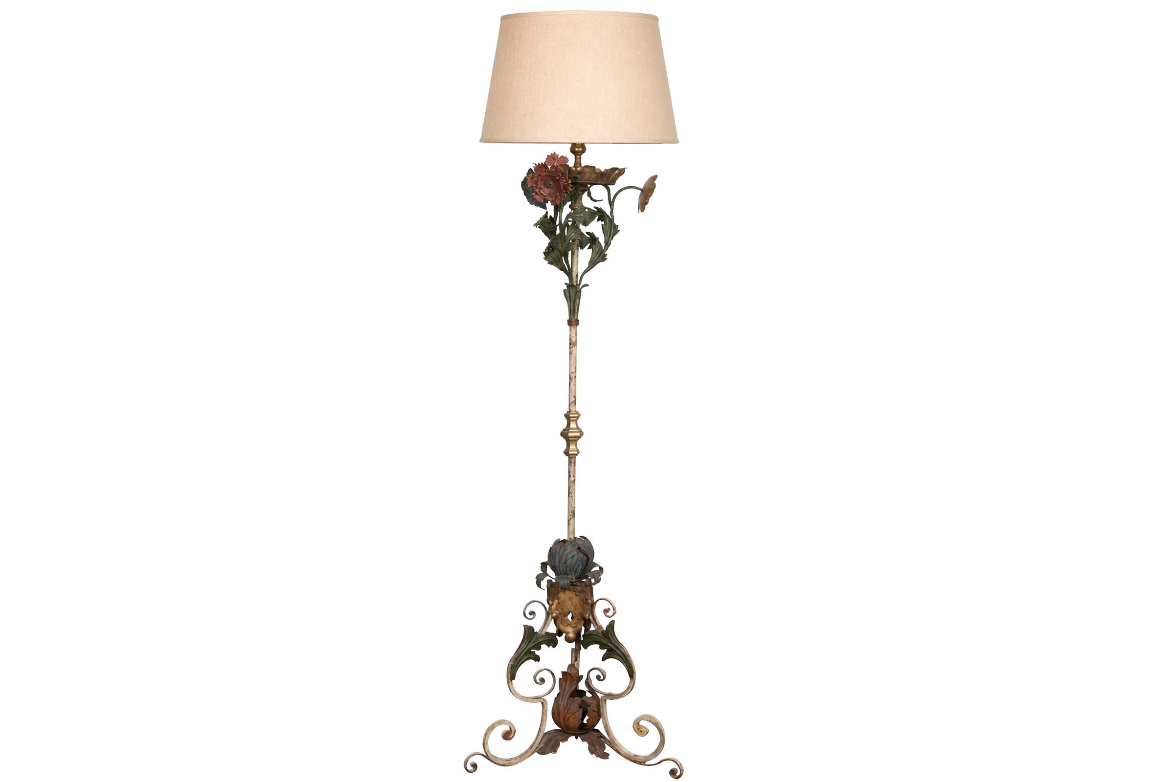 TALL ITALIAN POLYCHROME IRON FLOOR LAMP