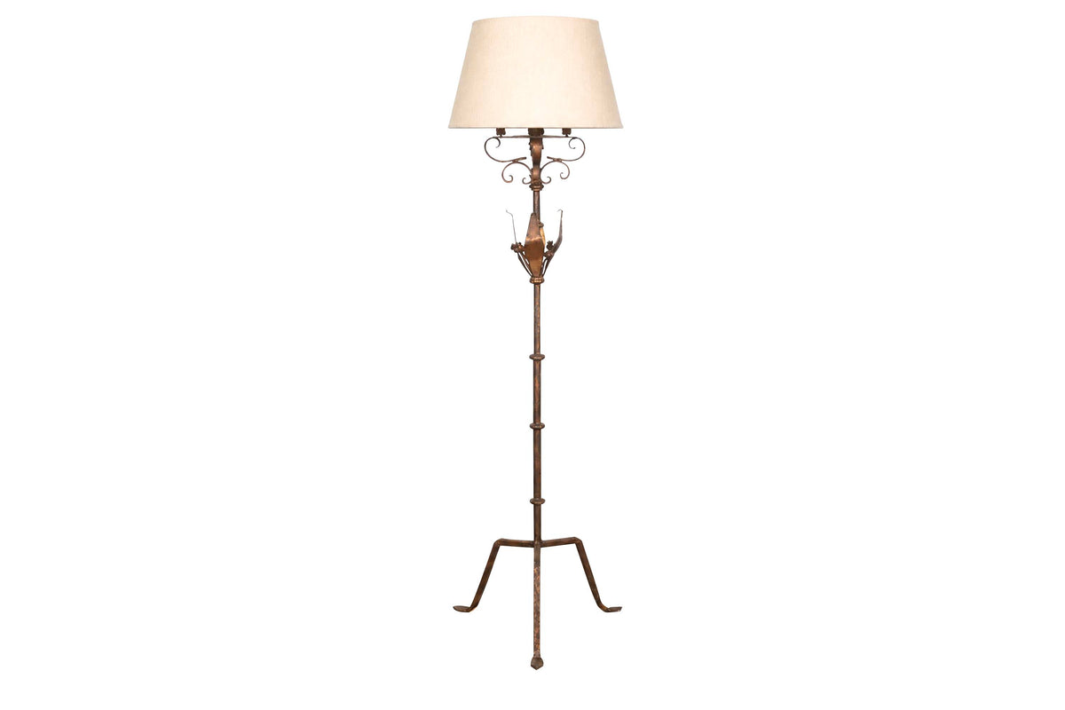 1950's Spanish gilt iron floor lamp of great decorative design.