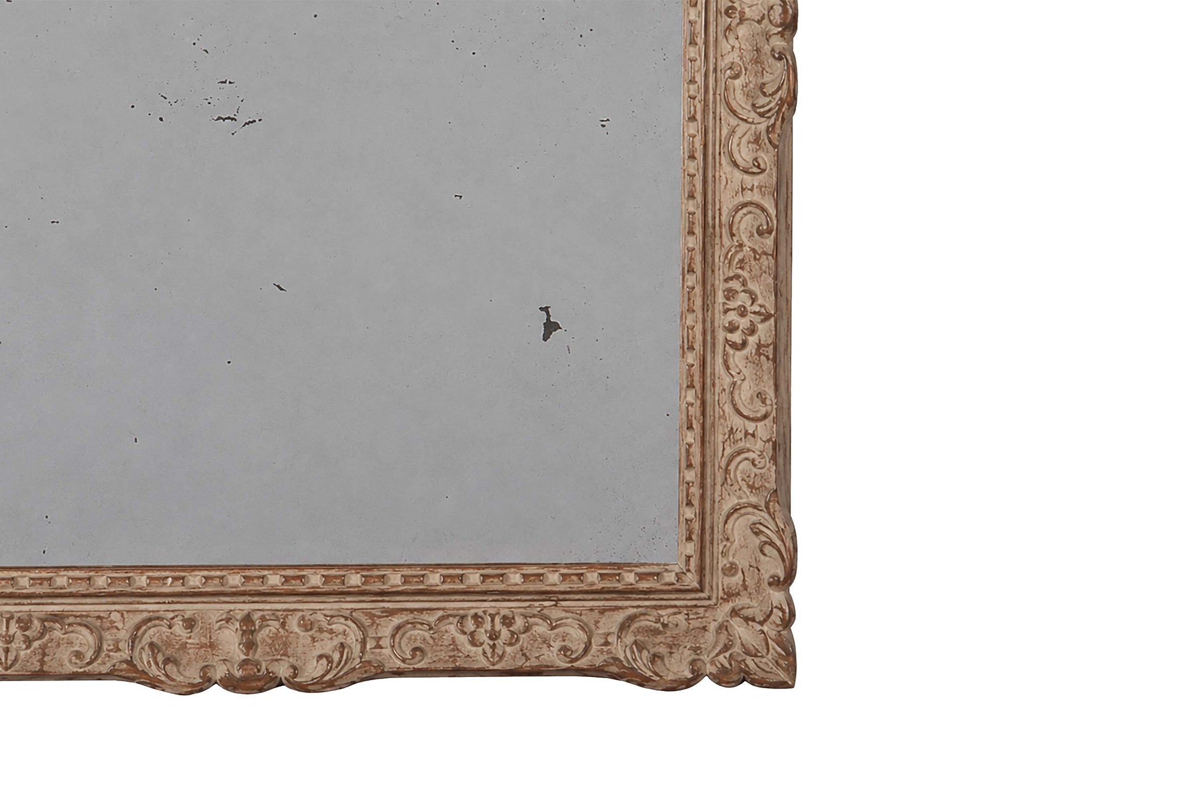 Beautiful, heavy French carved Montparnasse framed mirror with lovely old mirror glass.