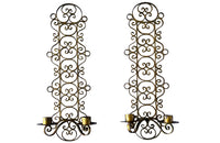Pair of mid 20th Century Spanish gilt scroll work iron wall sconces.