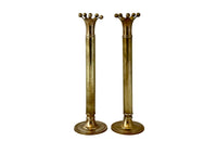 Pair of stylish brass candlesticks with candle holders in the form of crowns circa 1970