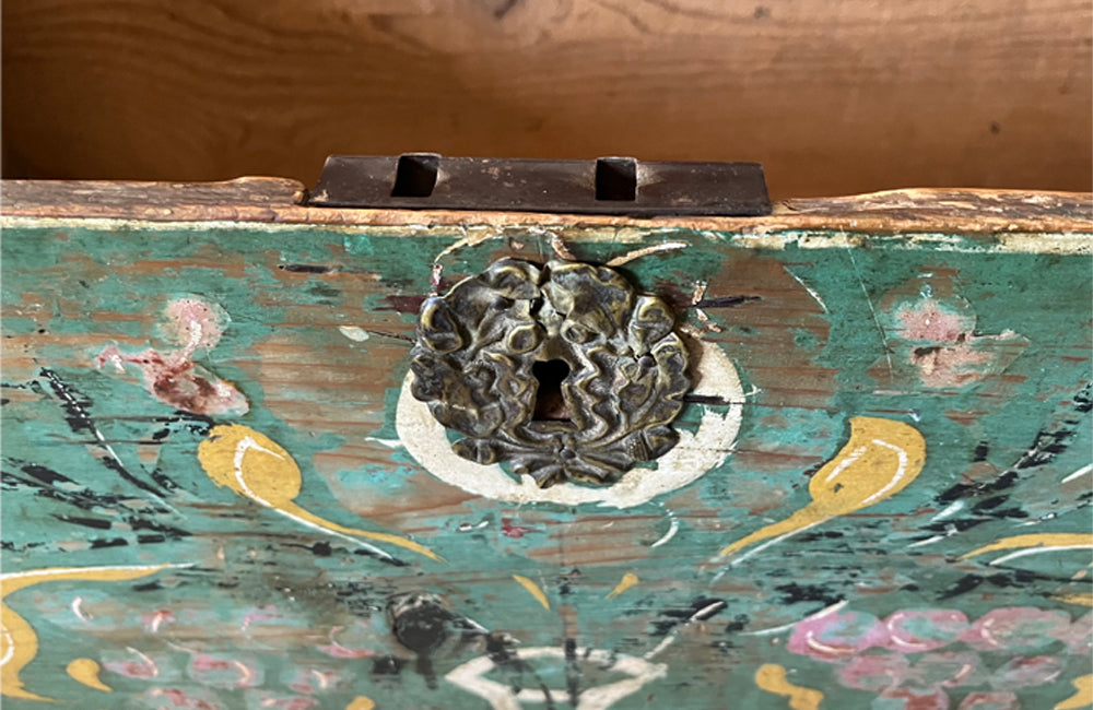 Large, 19th century painted marriage coffer