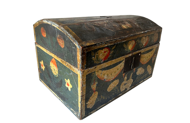 Charming 19th century painted marriage coffer box