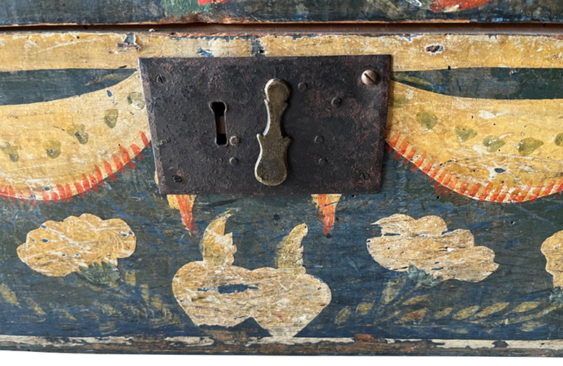 Charming 19th century painted marriage coffer box