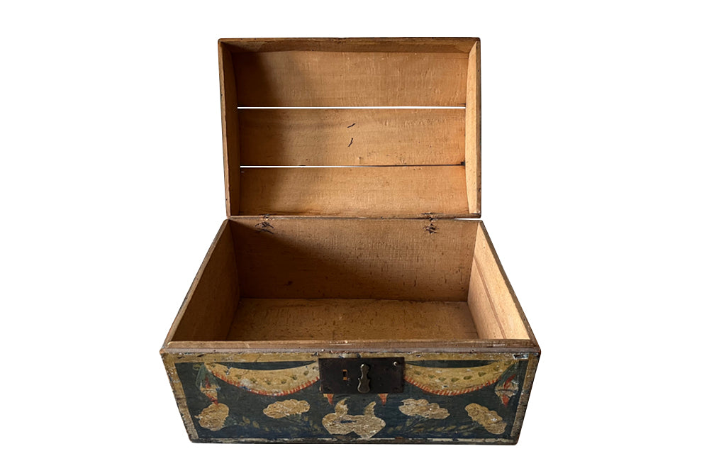 Charming 19th century painted marriage coffer box